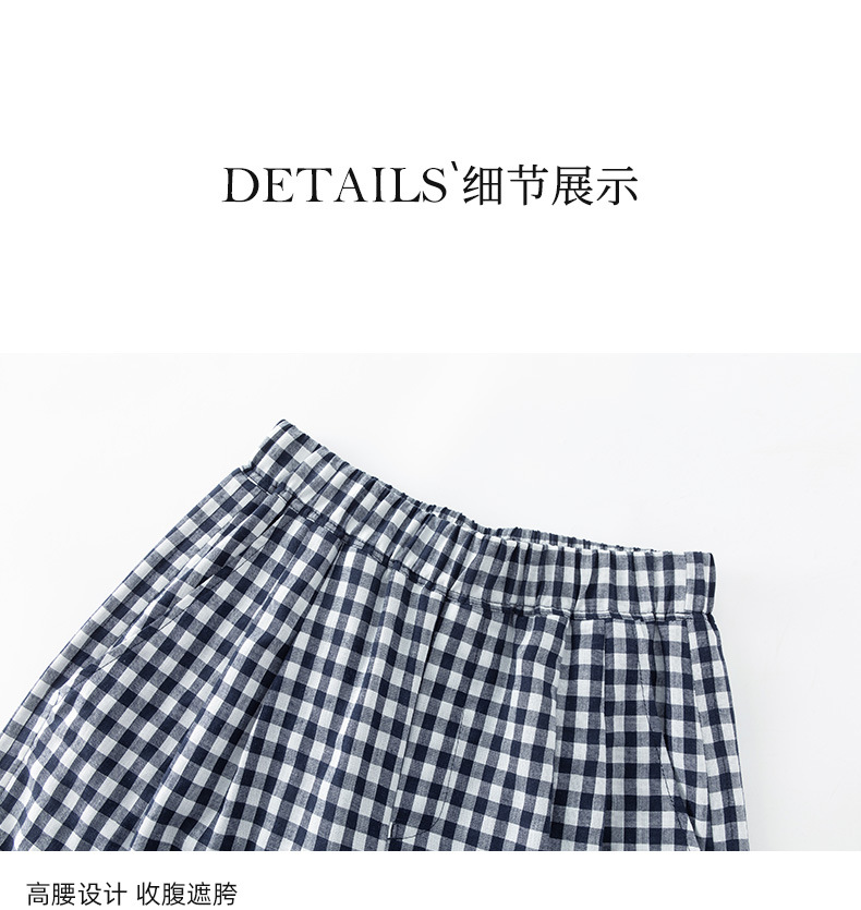 Quần culottes nữ ống rộng cạp cao kẻ sọc linen phong cách Hàn Quốc mùa hè — Caro xanh lam chi tiết 21