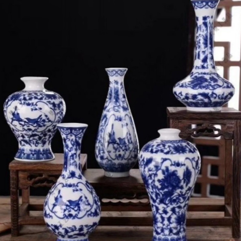 Vaso de escritorio de cerámica de porcelana pequeña boca mini hidroponía de flores retrógradas botellas de flores de porcelana