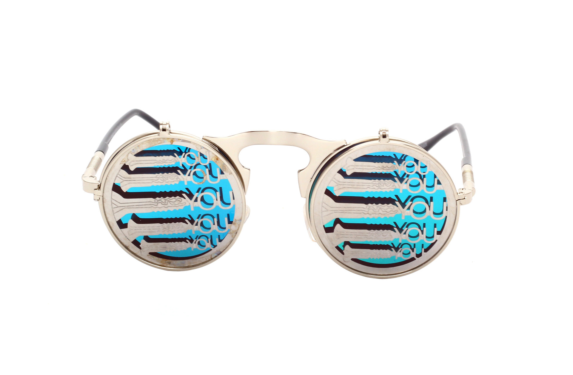 Geometric, Color Block Pattern Punk Geometric Color Block Ac UV400 Protection Round Frame Full Frame Men's Sunglasses