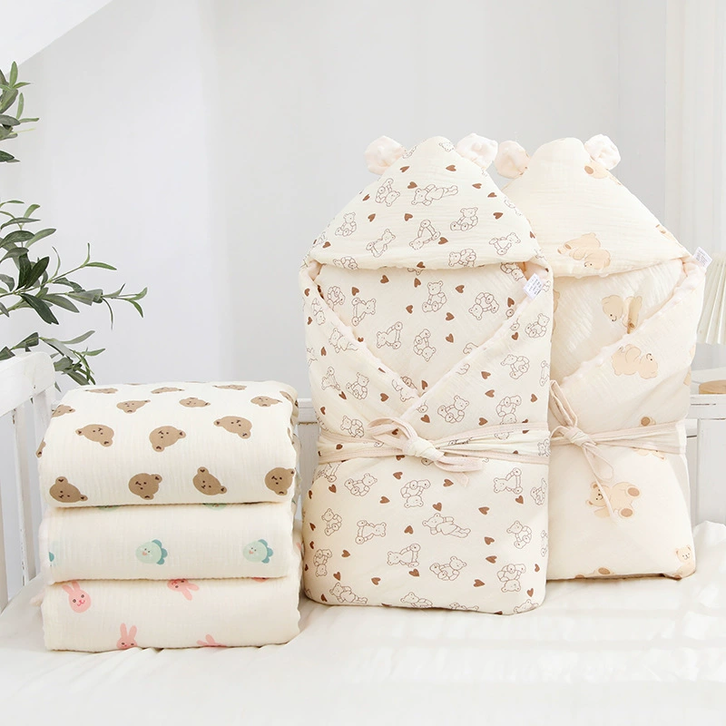 Детское стеганое одеяло из чистого хлопка для новорожденных, ветрозащитная шапочка с капюшоном, одеяло, осенне-зимнее одеяло с мультяшным цветком