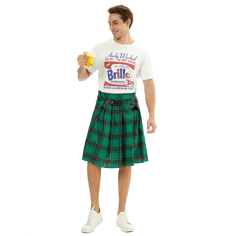Halloween Scottish Holiday Skirt Men's Plaid Pleated Skirt Boys cosplay Stage Performance Skirt