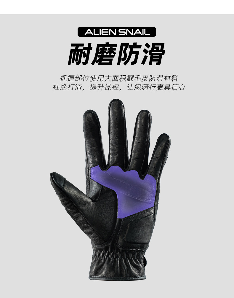 Alien Snail V8 Motorcycle Cycling Gloves Imported Goatskin Soft and Wear-Resistant Hand Back Joint Pu Protection Spring & Fall Style
