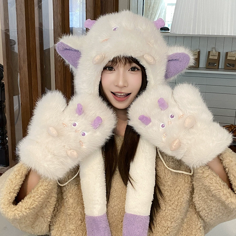 Cute plush monster, velvet gloves, keep warm hat for elementary school students