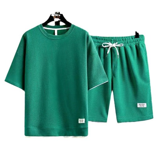 Exports sporty casual loose honeycomb short-sleeved set summer T-shirt + shorts Korean style cool couple set EU code