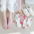 袜子女春夏季薄款卡通可爱学生现货隐形提花粉色草莓棉船袜ins潮