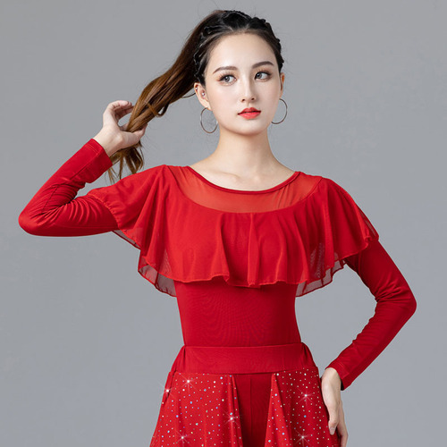 Modern dance tops, women's square dance clothing, new Latin internet celebrity dance clothes, ballroom dance waltz practice clothes