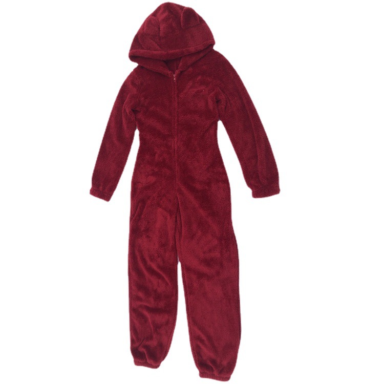 Women's autumn and winter plush and thick fur jumpsuit hooded pajamas women's clothing 22 colors_voghion.com