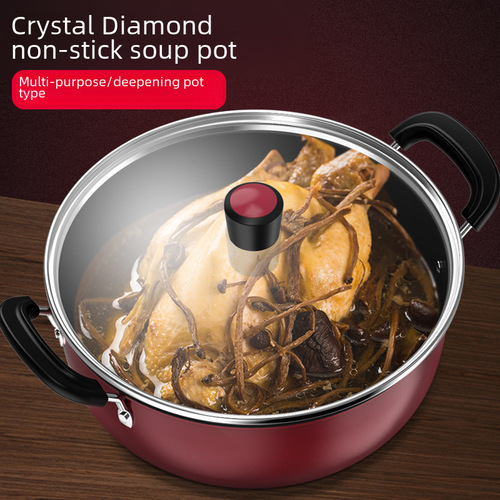 Gift Crystal Red and Green Non-stick Wok 30cm Large Size 10L Large Capacity Electric Stove Gas Stove Cookware