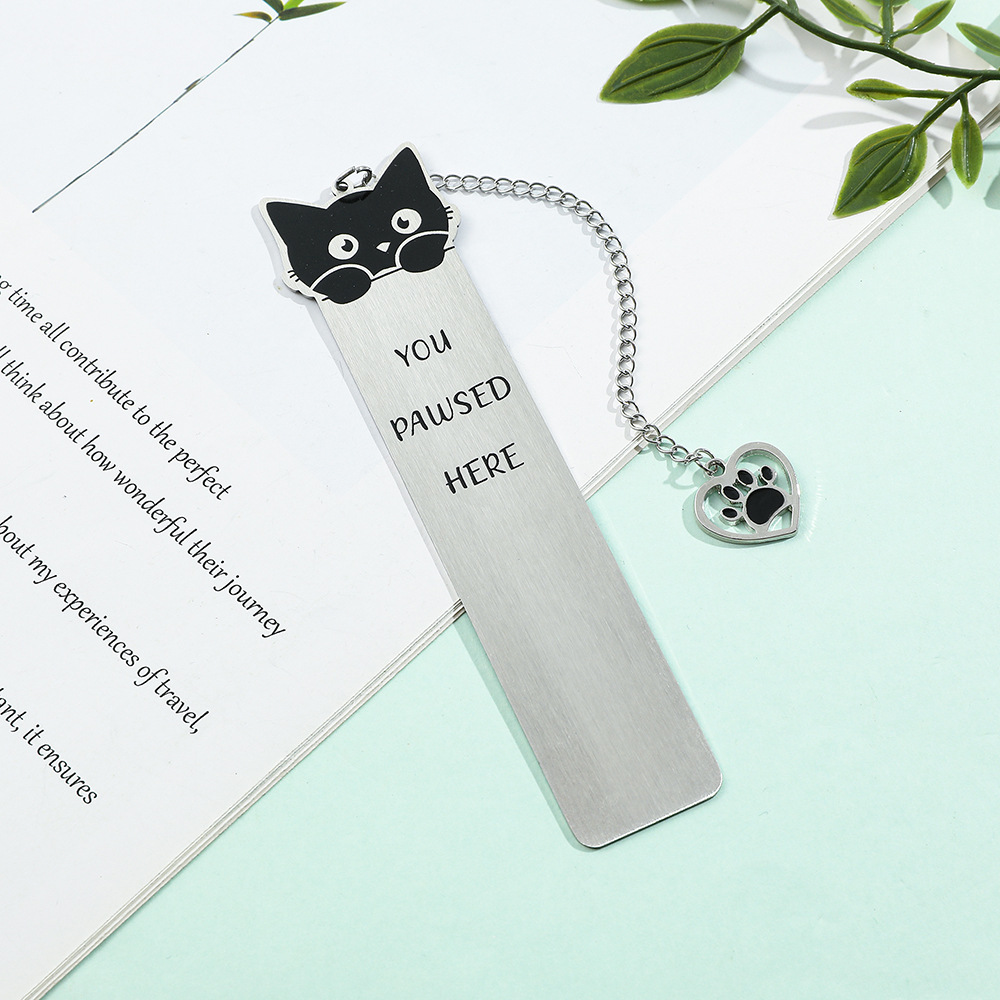 27g Weight Bookmark Stationery Type 1 Piece Quantity Class, School Occasion 201 Stainless Steel Material Letter, Cat Pattern Cute Style 1 Piece Letter Cat Class School 201 Stainless Steel Cute Bookmark 4
