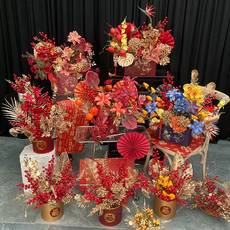 仿真花福桶年宵花装饰摆件轻奢高端假花客厅摆设乔迁新居结婚礼物