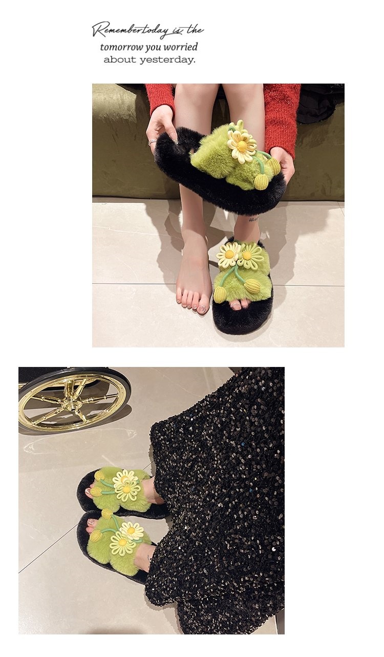 Fresh Flower Plüsch Damen, Bequem Casual, Leicht zu tragen, Hausschuhe fürs Büro, Baumwollpantoffeln mit dicker Sohle,_voghion.com