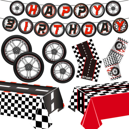 Amazon best-selling race car theme paper plate birthday decoration tableware set tire party supplies decoration PE tablecloth