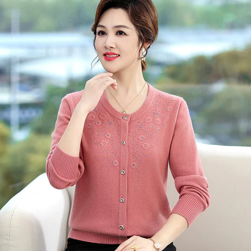 Кардиган, свитер, осенний жакет для матери, для среднего возраста, западный стиль