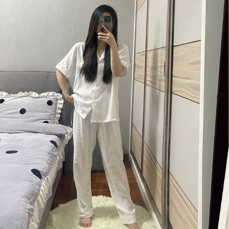 Thin Pajamas for Women, New Summer Style, Cloud Cotton Short-Sleeved Trousers, Two-Piece Suit, Student Home Clothes, Can Be Worn Outside