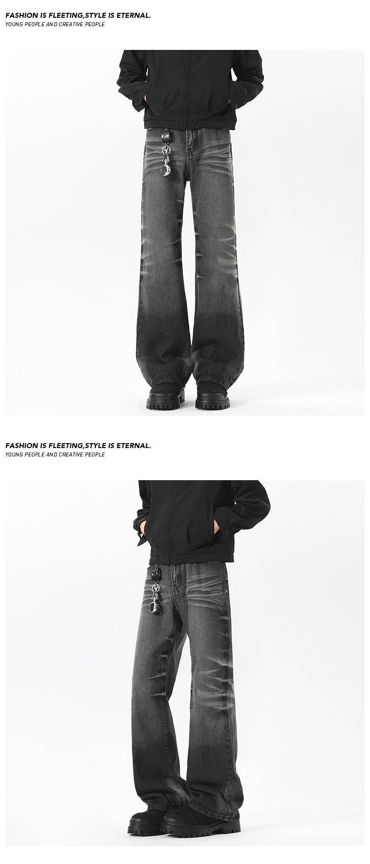 Retro Distressed Washed Jeans For Men Straight Leg Slim Fit_voghion.com