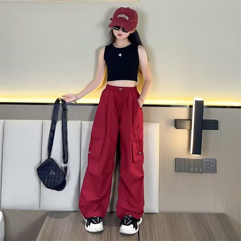 Girls Cargo Pants Spring and Autumn 2025 New Casual Street Dance Sports Versatile Loose Trendy Cool Long Pants Summer