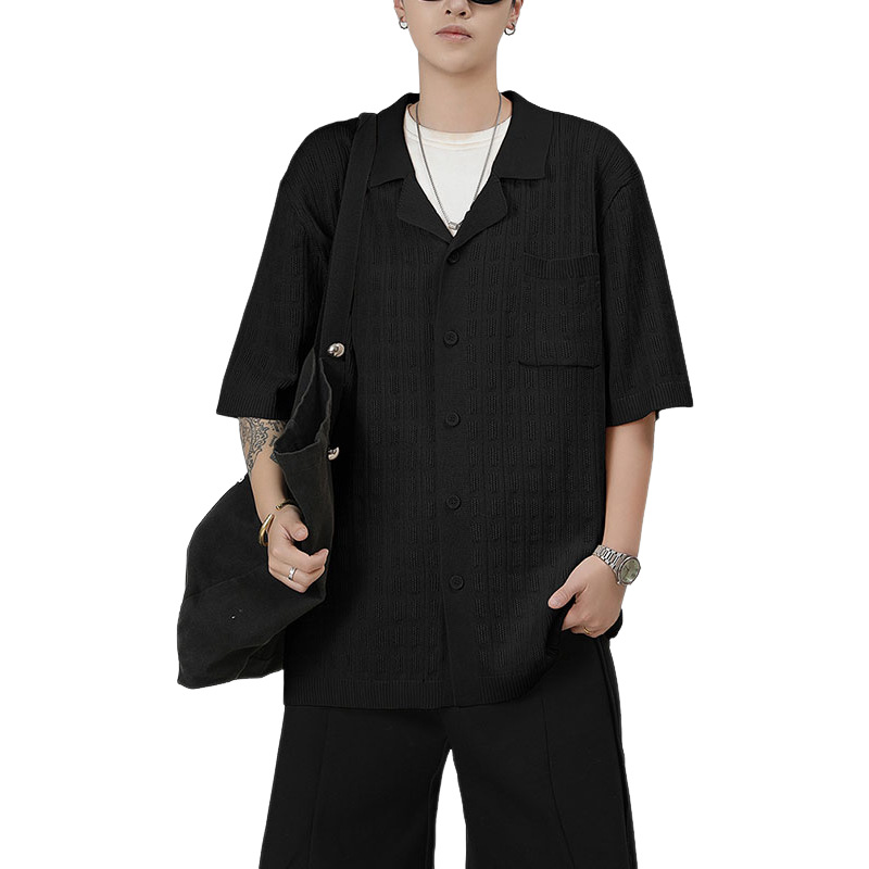 Suéter de manga corta con solapa de comercio exterior de verano Camisa de punto de moda de pareja europea y americana Cárdigan con botones casuales para hombres POLO