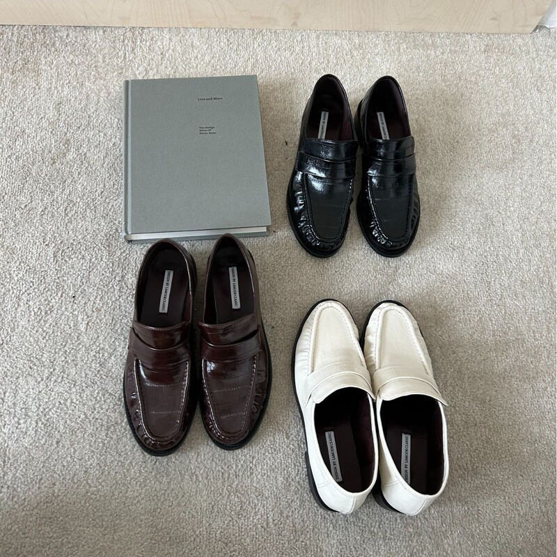 Lamode Classic2025 New Summer Retro Thick Heel Pleated Slip-On Loafers Flats Small Leather Shoes