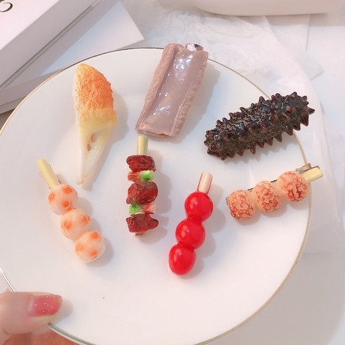 Funny pork ribs, simulated food, crab claws, funny barbecue hairpins, sea cucumbers, creative side clips, candied haws hair accessories