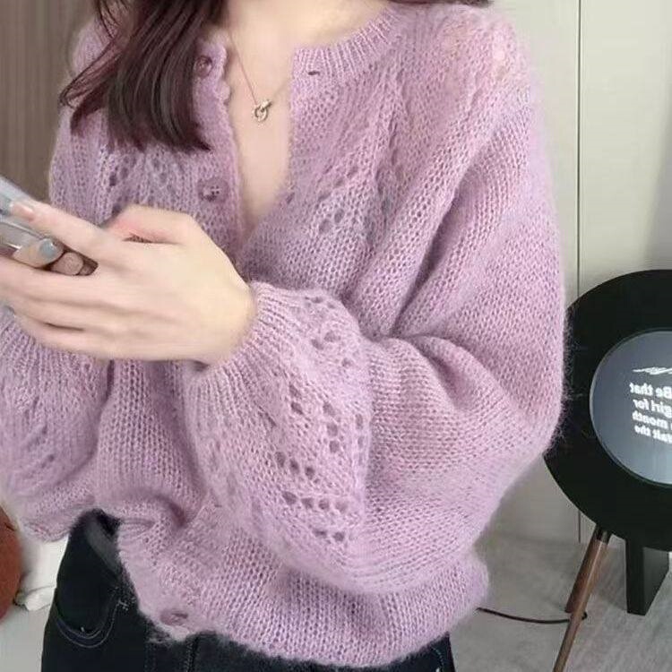 Spring and Autumn New Style Hollow-Out Long-Sleeve Loose Gentle Versatile 2025 Knit Cardigan High-End Sweater Lazy Coat Top