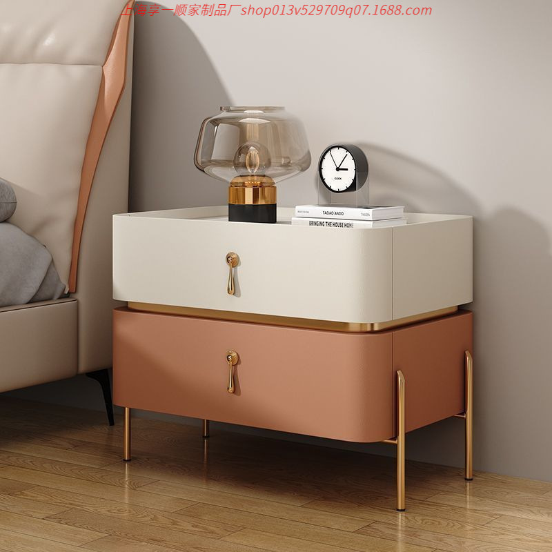 [All Solid Wood] High-End Bedside Table, Accessible Luxury and Simplicity, Household Solid Wood Integrated Cabinet, Slate Bedroom, Microfiber Leather