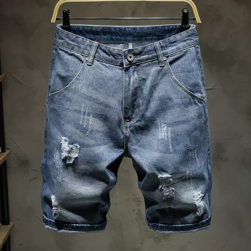 Мужские джинсовые шорты, oversize с порезами пяти точек, легкое лето, размерные наборы 28–36