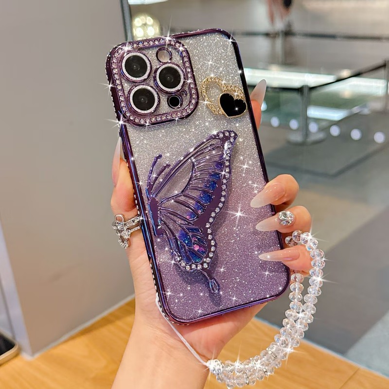 流砂蝶ホルダー Apple 16promax 携帯電話ケース iphone15 ラインストーングリッターソフトシェル 14 電気メッキに適しています|undefined