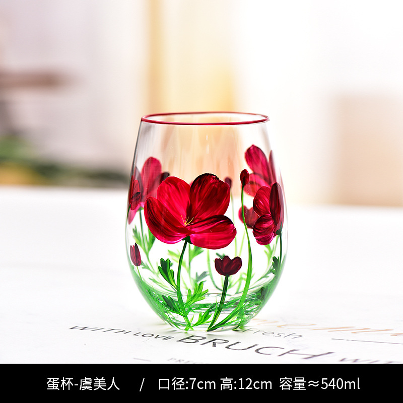 Creativo pintado a mediados de la antigua Copa de tulipán Copa de cristal de alta apariencia de la muchacha de la taza de jugo de copa de vino tinto hogar