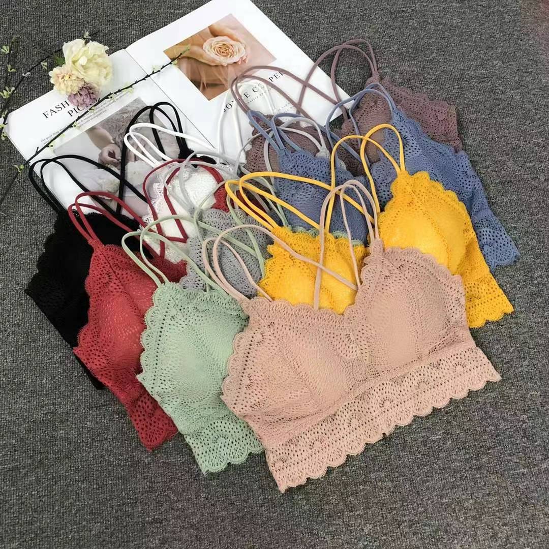 Nuevo encaje de alta elasticidad de alta calidad, chaleco de mujer sin anillo de acero, bra de yoga, ropa interior deportiva, mujer al por mayor
