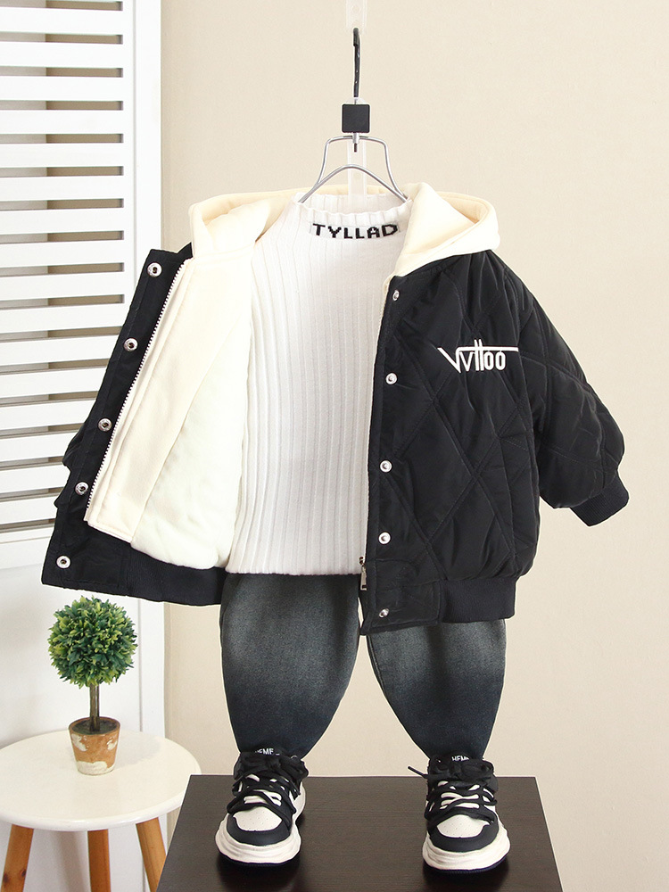 6572 Chaqueta de algodón para niños, abrigo de algodón con efecto de dos piezas, ropa gruesa de estilo coreano para niños, nueva colección otoño-invierno 2026.