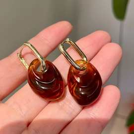 亚克力晕染几何吊坠耳扣复古美拉德百搭耳环秋冬气质简约耳饰批发
