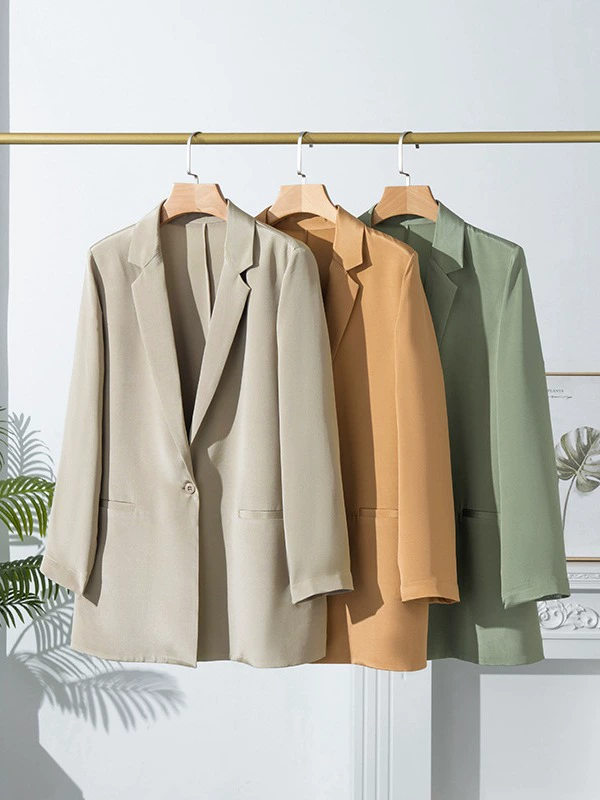 Silk autumn classic suit jacket, long-sleeve, oversize