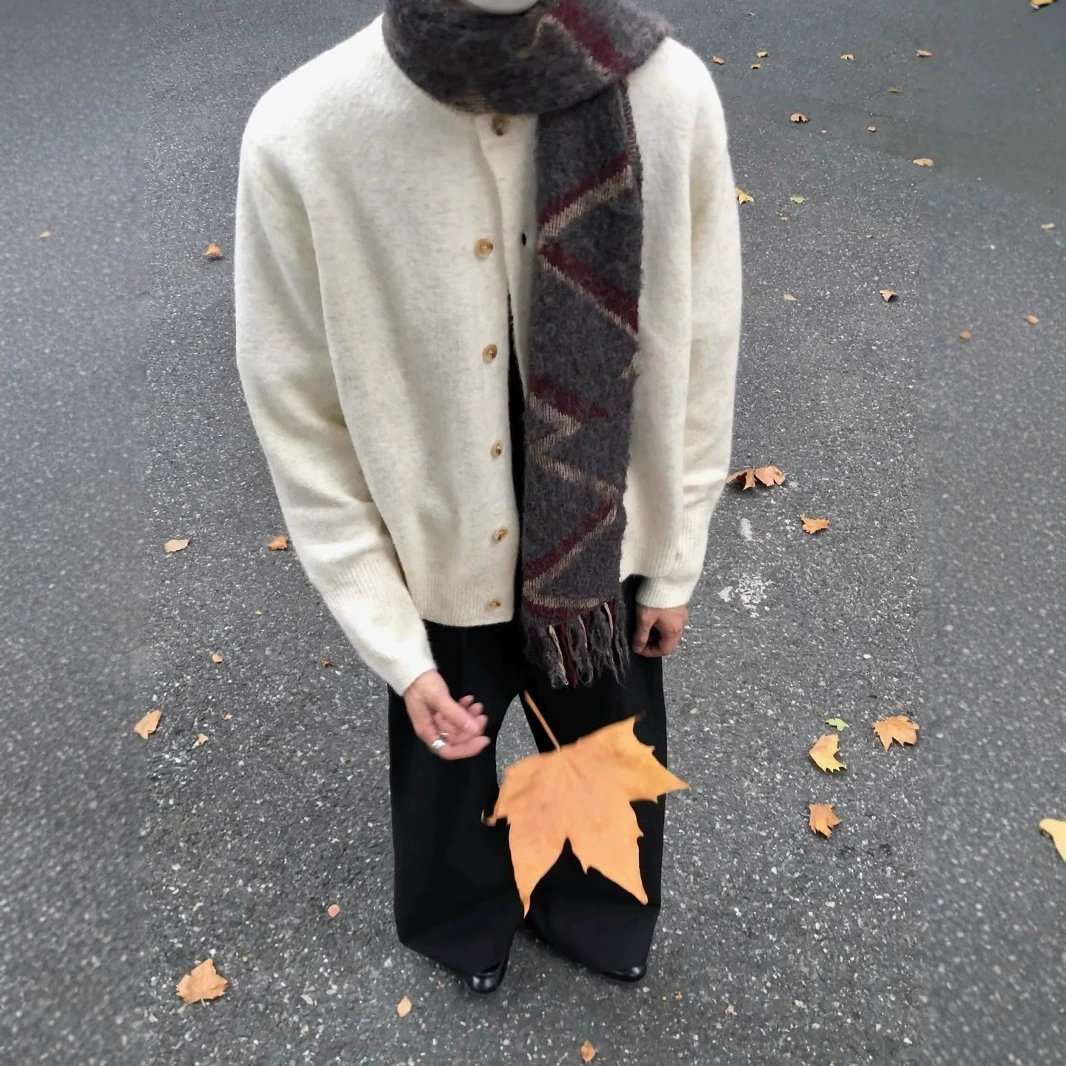 Кардиган из смесовой шерсти на пуговицах, с круглым вырезом, осенне-зимний, свободного кроя, универсальный, в стиле «lazy», топ для пар, новая осенняя коллекция