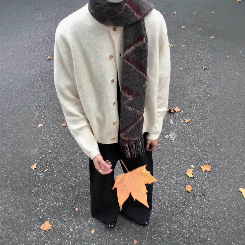 Wool Blend Button-Up Sweater Cardigan, Round Neck, Autumn and Winter, Loose Fit, Versatile, Couple's Top, New Autumn Style for Men