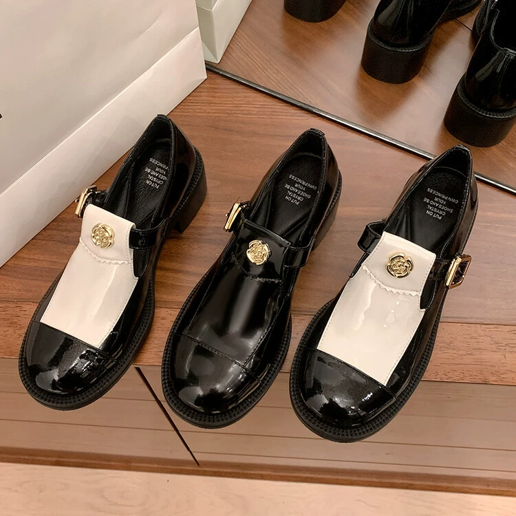 Однослойные туфли в стиле Chanel, подходящие по цвету, однослойные Туфли с круглым носком и толстой подошвой Mary Jane, весенне-осенние повседневные лоферы в стиле преппи