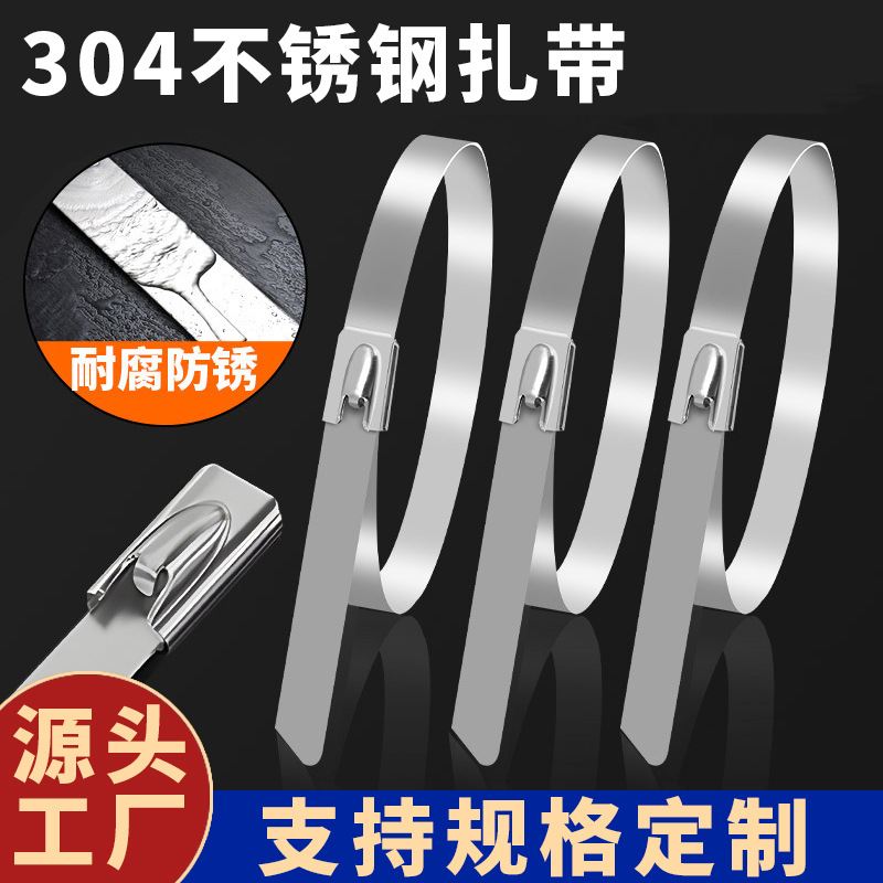 扎带不锈钢304 自锁卡扣4.6*200/300金属扎线盘带抱箍拉紧器100条