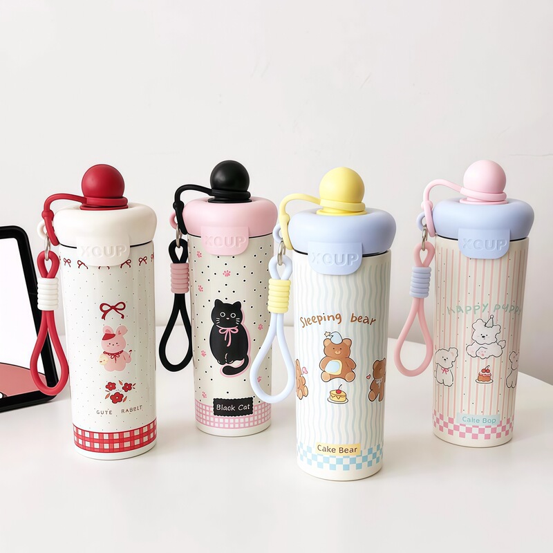 New Floating Ball Cup 316 Stainless Steel Insulated Cup Large Capacity Water Cup Cartoon High-Value Portable Straw Cup with Handle