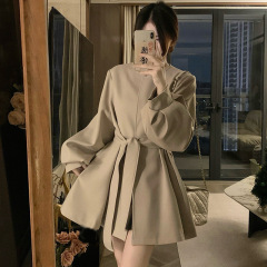 气质圆领系带风衣外套女中长款2025秋季新款大衣风衣外套女潮