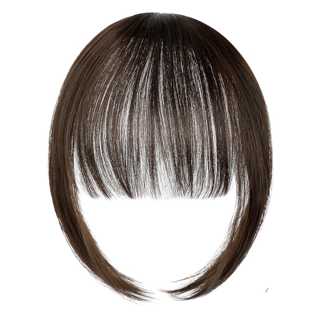 Peluca en stock pieza de extensión de cabello natural sin costuras con patillas tejidas a mano flequillo de aire largo peluca de fibra química en ambos lados