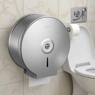 304 Stainless Steel Round Paper Towel Holder Hotel Toilet Wall-Mounted Punched Toilet Paper Holder with Lock Roll Paper Box Waterproof and Rust-Proof