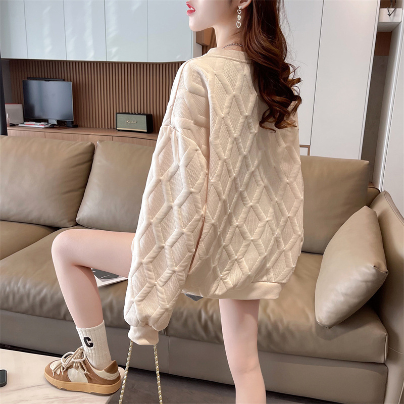 Damen Jacquard Sweatshirt Mit Bindeband Mittellang Locker Geschnitten_voghion.com