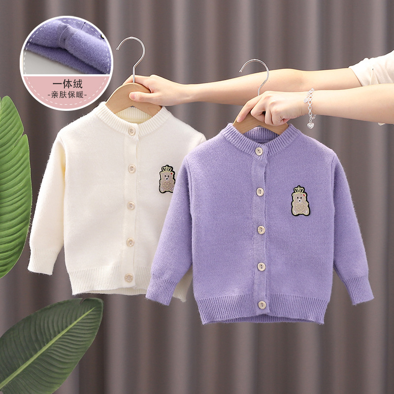 girl Sweater 2022 Autumn and winter new pattern one Children Long sleeve coat knitting jacket Female baby Sweater