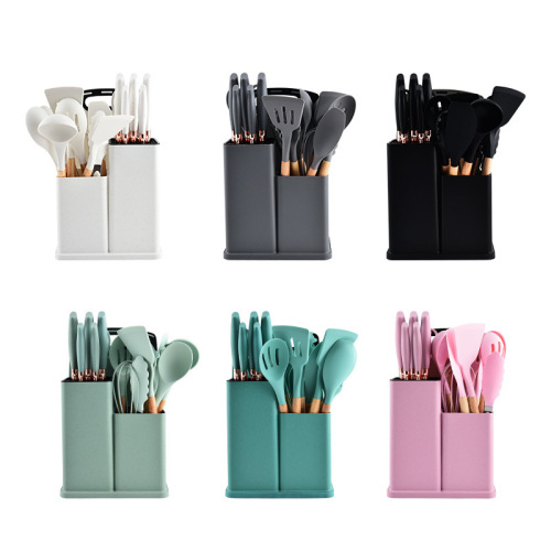 Beech Wood Silicone 19-Piece Knife Set – Kitchen-Exclusive Cookware, Including Soup Spoons, Ladles, Spatulas, and a Wok Tool, Designed to Withstand High Temperatures