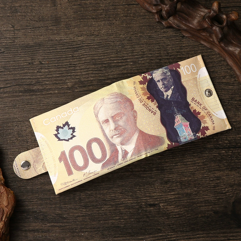 Short Wallet Canvas Card Holder, Compact 10.5×8.5×0.8 cm, Printed Currency Designs
