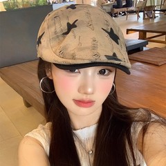 复古做旧星星前进帽女韩版显脸小百搭反戴鸭舌帽大头围贝雷帽子潮