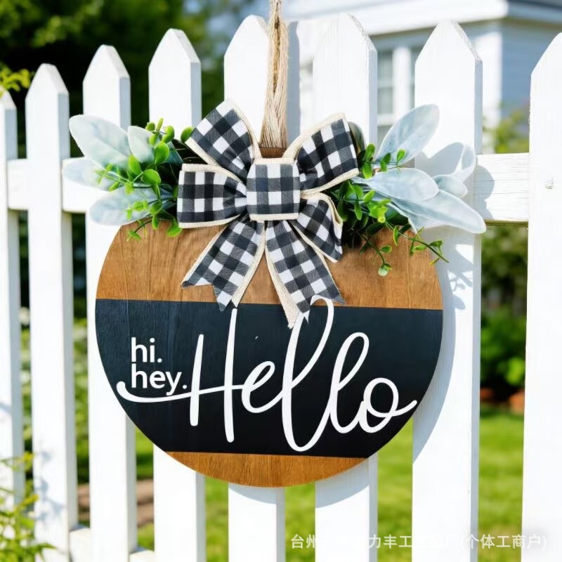 New Spring Hello Wooden Wreath with Striped Bow, Front Door Wreath, Eucalyptus Door Hanging Wreath, Door Sign New Spring Hello Wooden Wreath with Striped Bow, Front Door Wreath, Eucalyptus Door Hanging Wreath, Door Sign