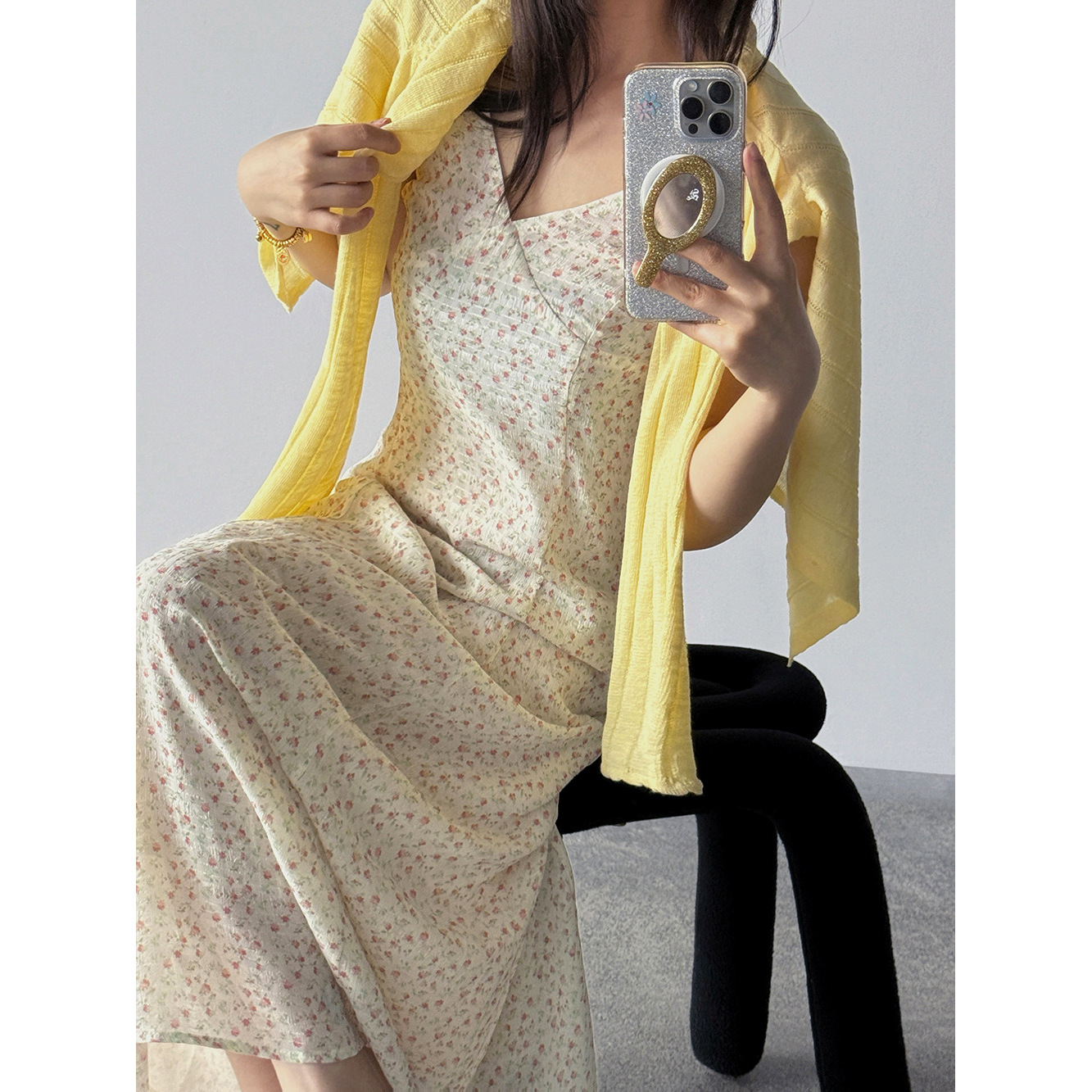 【王琪芝】复古碎花吊带裙女春V领长款显瘦度假温柔风连衣裙WQ230