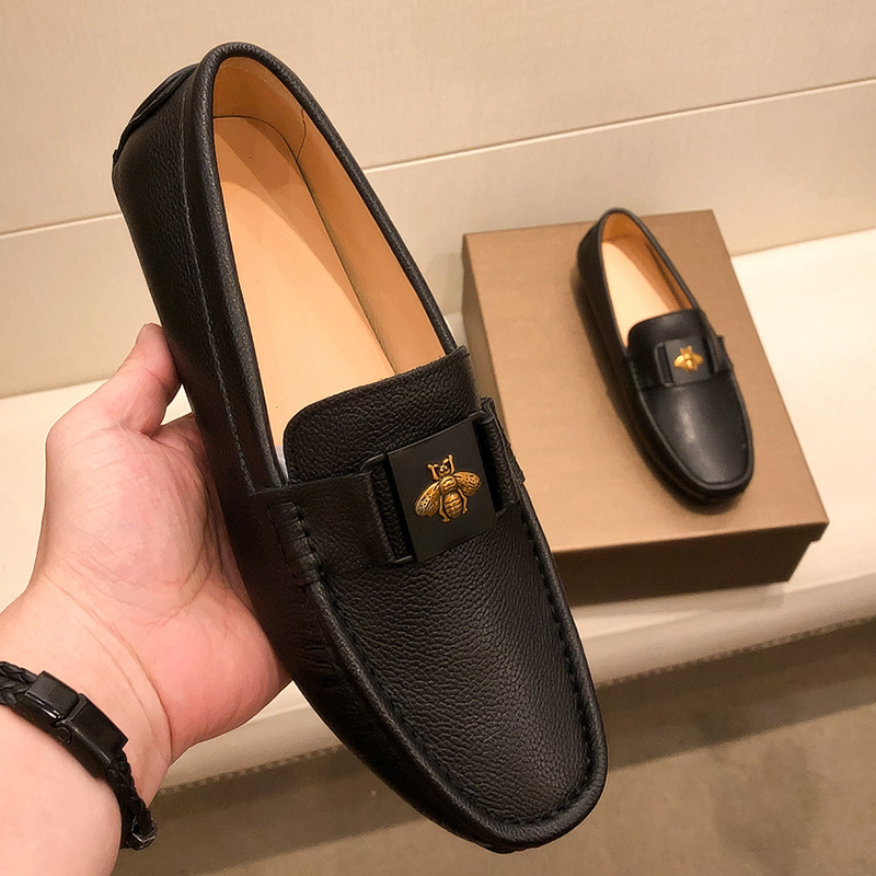 European High-End Fuguchi Little Bee Doudou Shoes Men's Genuine Leather First-Layer Cowhide Spring Business Slip-On Leather Shoes for Men