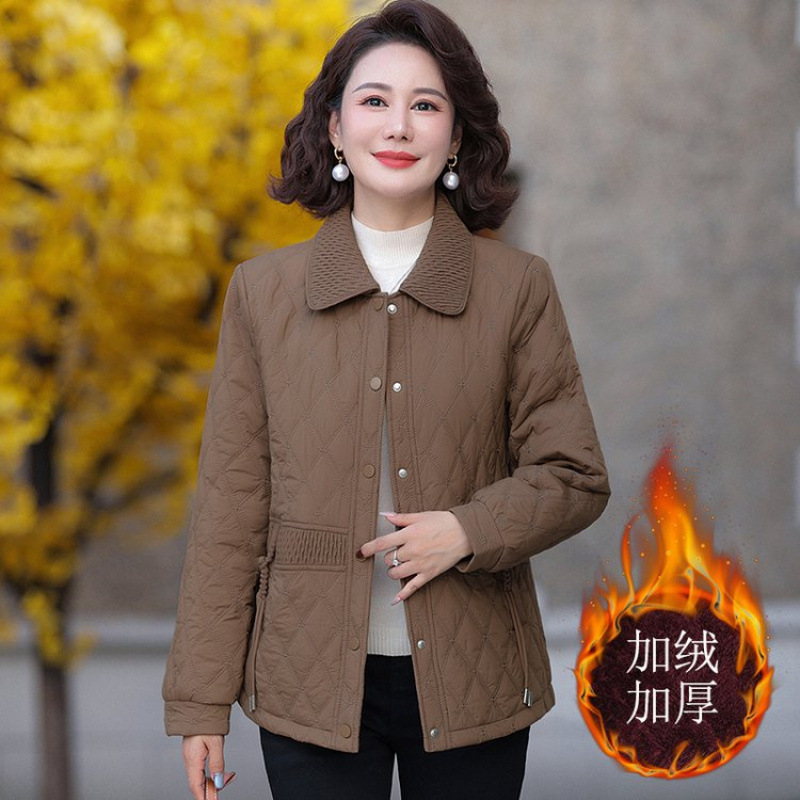 时尚妈妈翻领加绒棉服外套秋冬新款洋气高贵轻薄棉衣中老年上衣女|undefined