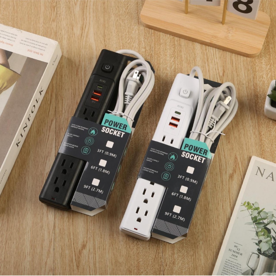 8318#USB带USB 2个+Type-c1跨境外贸电商美孔美式插板泰国缅甸